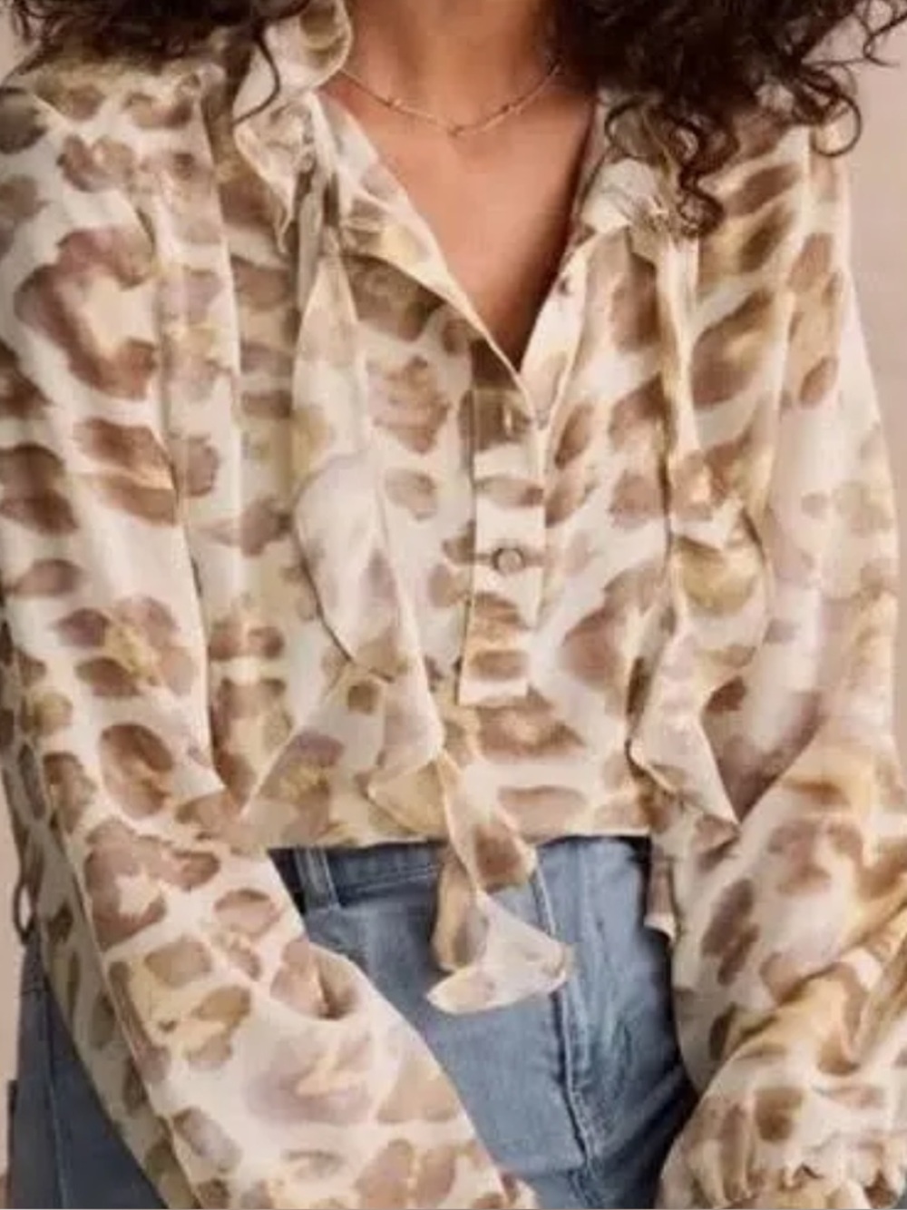 CABI Ava leopard print ruffle tie neck sheer blouse 5009 -S-NWT!